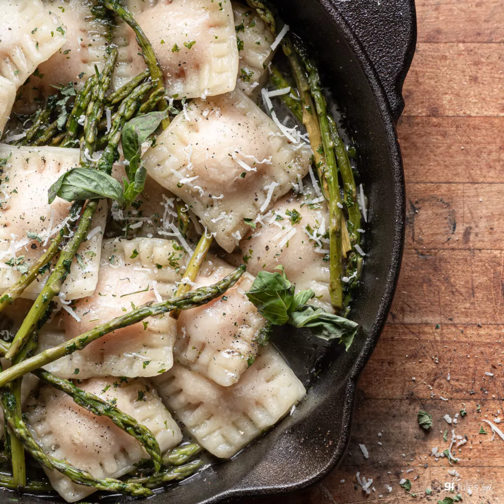 homemade gluten free ravioli in cast iron