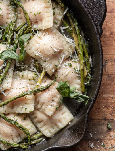 homemade gluten free ravioli in cast iron