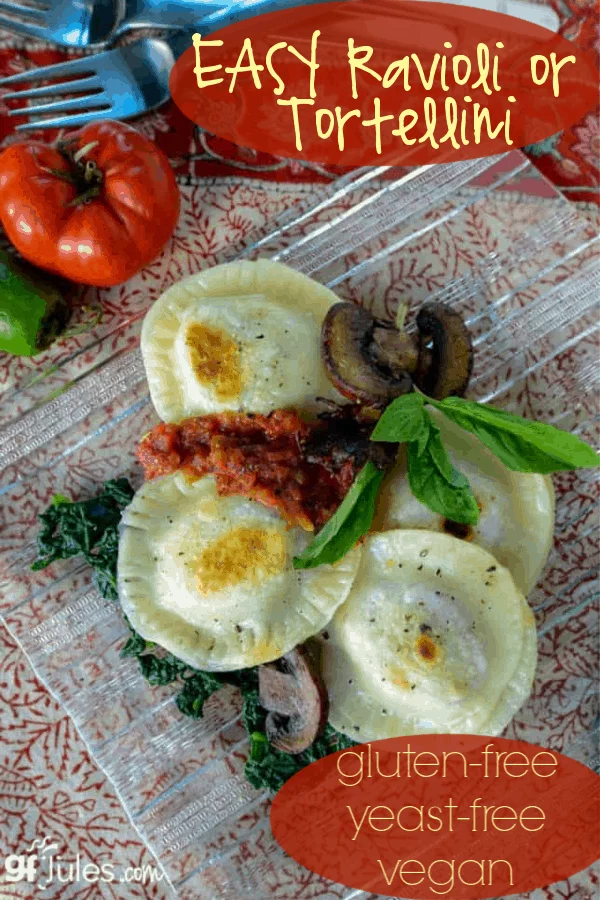 Homemade Gluten Free Ravioli or Tortellini - stuff with your favorite fillings and make any night more special. Super easy recipe that's makes a stretchy dough that's a dream to roll out and fill. No need for a pasta attachment or roller; you can make these beauties by hand.