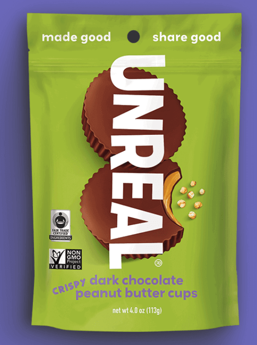 Unreal Dark Chocolate-Peanut Butter Cups med quinoa för att ge knäck!