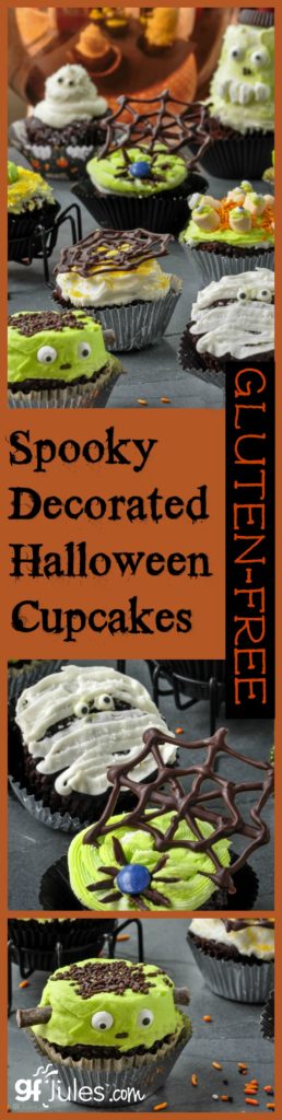 Spooky Decorated Halloween Cupcakes - gluten free & dairy free with safe candy brands & ideas! gfJules.com