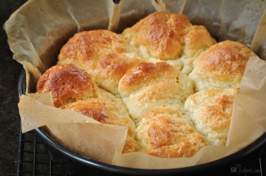 Gluten free pull apart dinner rolls in pan