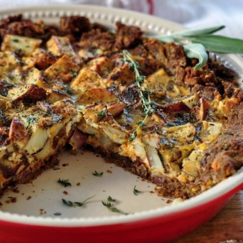 gluten free stuffing quiche in pan