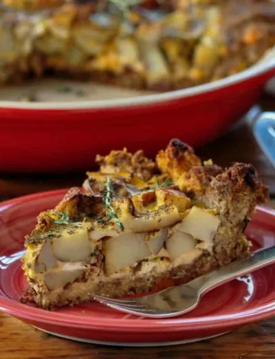 gluten free stuffing quiche slice square