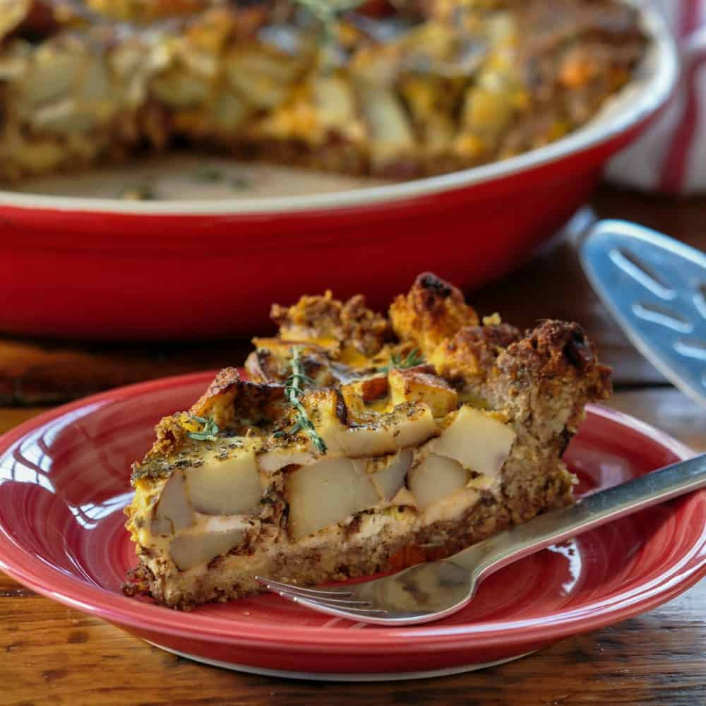 gluten free stuffing quiche slice square