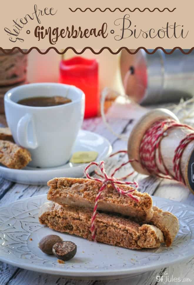 Gluten Free Gingerbread Biscotti is as delicious dipped in cappuccino or tea, as it is dipped in wine! All the flavors and aromas of the season come together in this delicious crunchy cookie treat. | gfJules.com