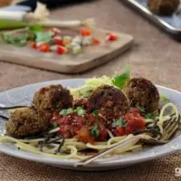 Gluten Free Vegetarian Meatballs on plate with fork