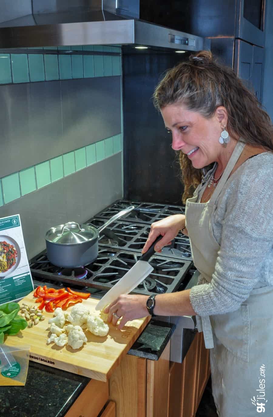 Jules prepping Green Chef veggies