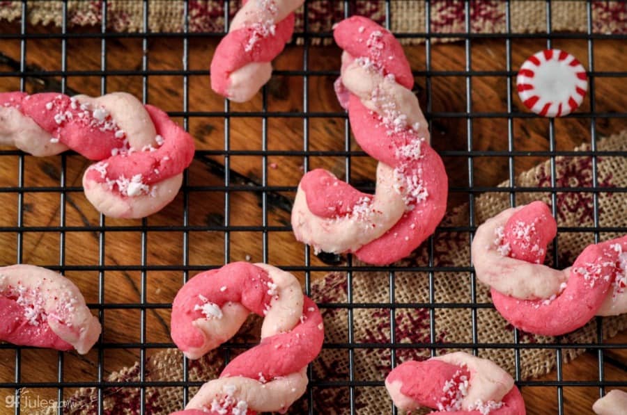 candy cane cookies with ribbon