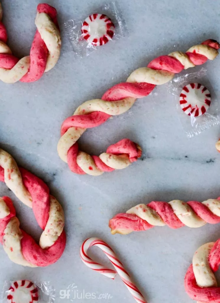 gluten free candy cane cookies on marble