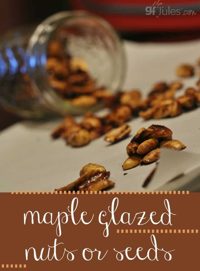 Maple Glazed Nuts or Seeds - an easy way to get your salty and your sweet all in one tasty snack! gfJules.com