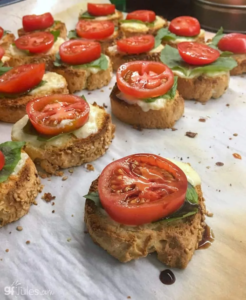 gluten free bruschetta on baking sheet