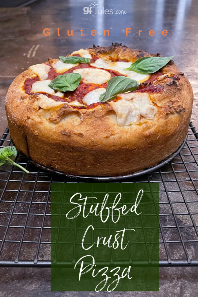 gluten free Chicago Style stuffed crust pizza on rack |gfJules