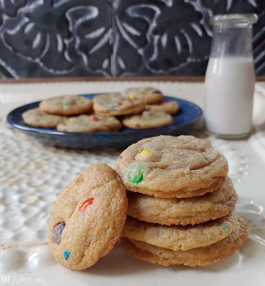 gfjules gluten free M&M cookies stack_