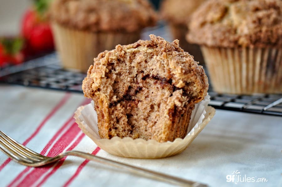 gluten free coffee cake muffin with bite