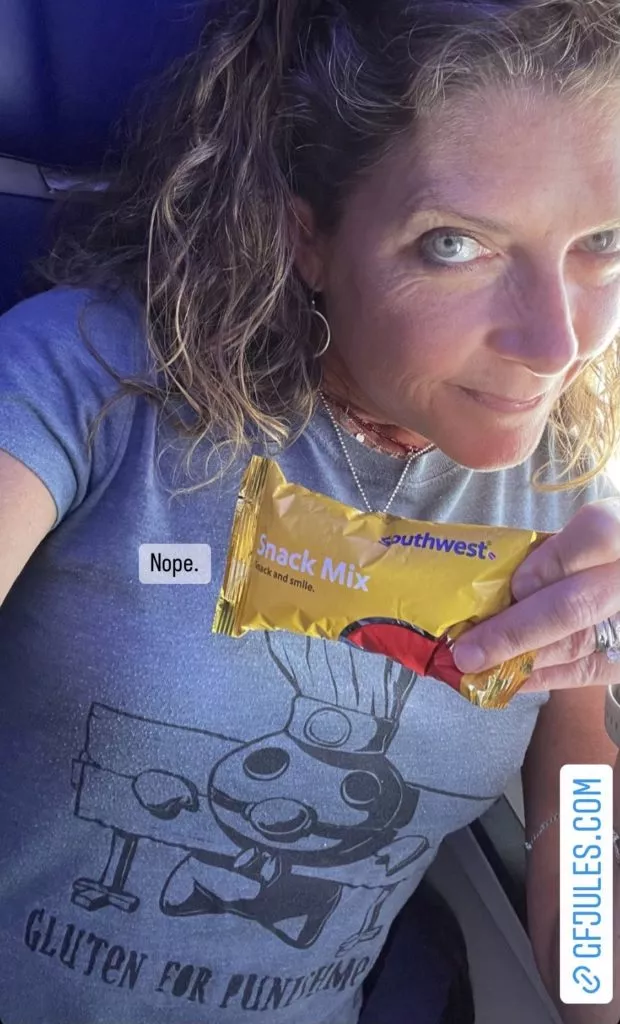 jules with airplane snacks
