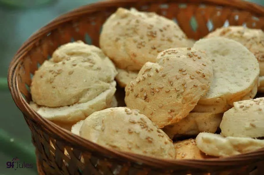 gluten free hamburger buns in basket