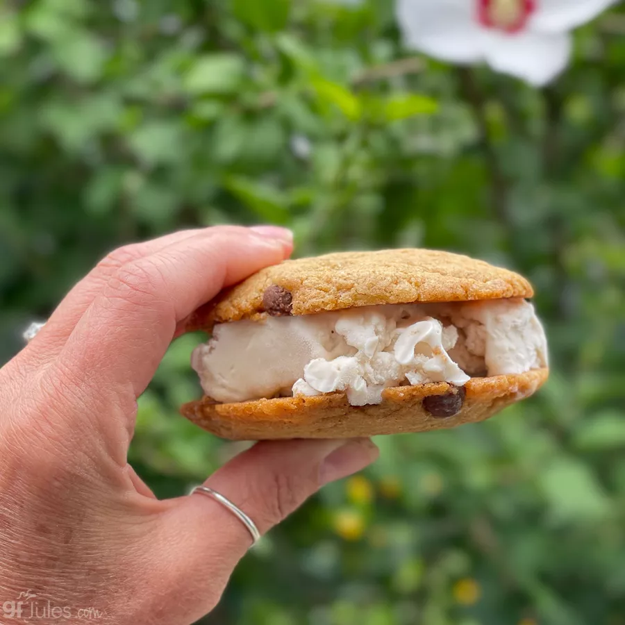 gluten free chocolate chip cookie ice cream sandwich | gfJules