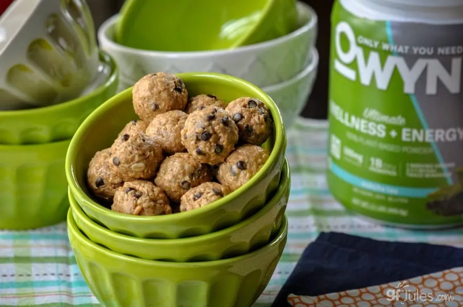 gluten free protein bites in bowls with OWYN