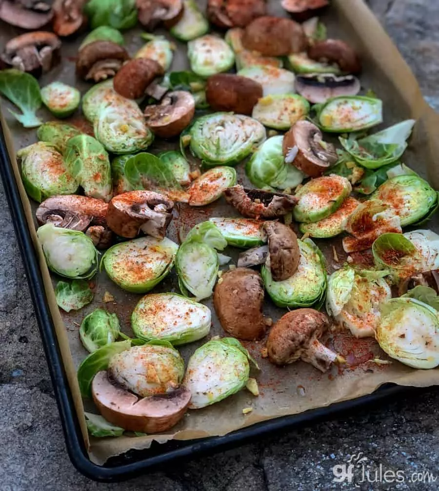 gluten free spice mix on veggies on tray