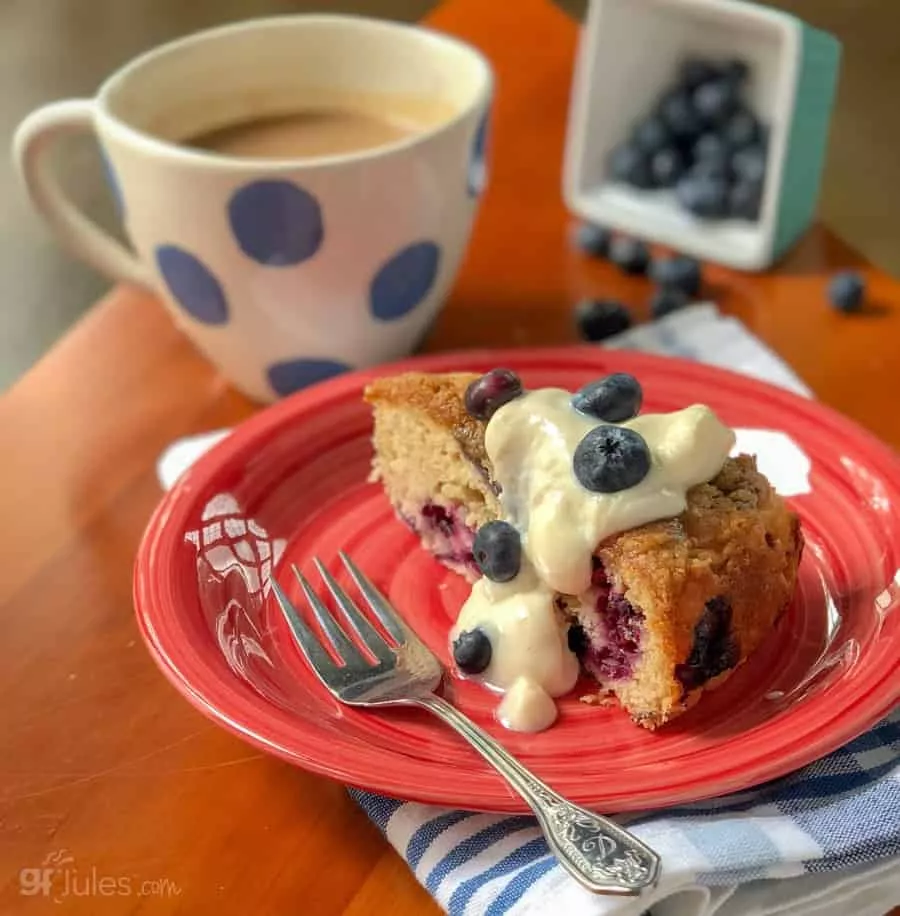 gluten free blueberry buckle cake with yogurt