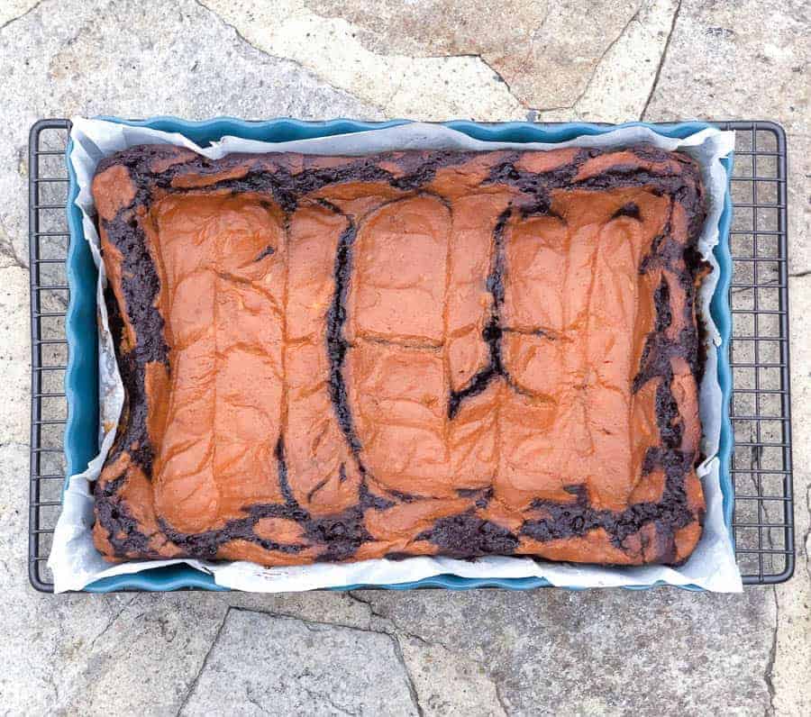 gluten free pumpkin brownie emile henry pan