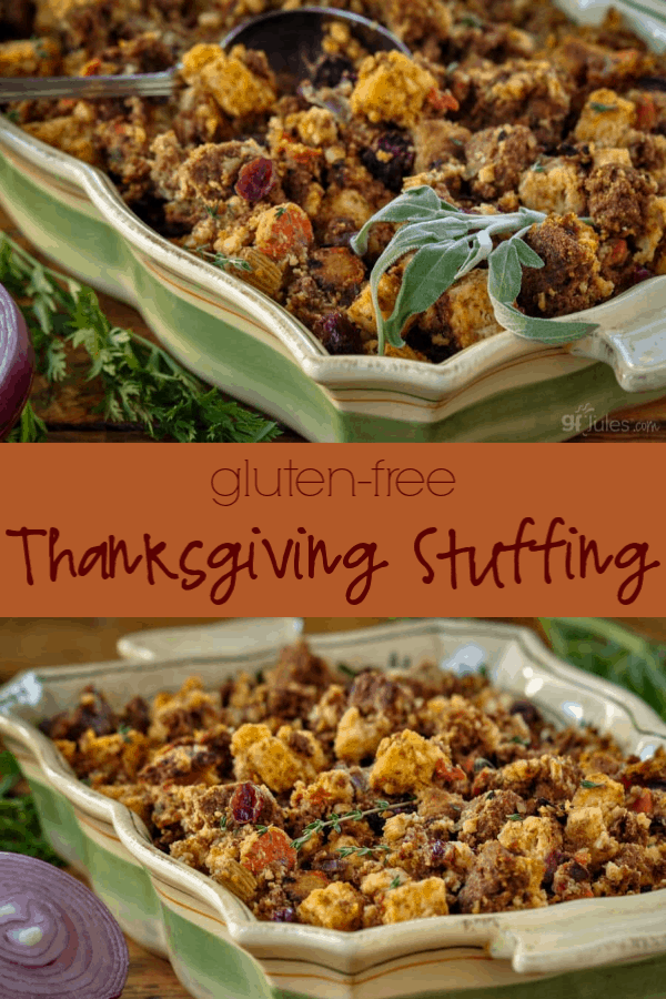 Savory Gluten Free Thanksgiving Stuffing with carrots, sage, apples and cranberries has all the colors and flavors of fall in one iconic dish!