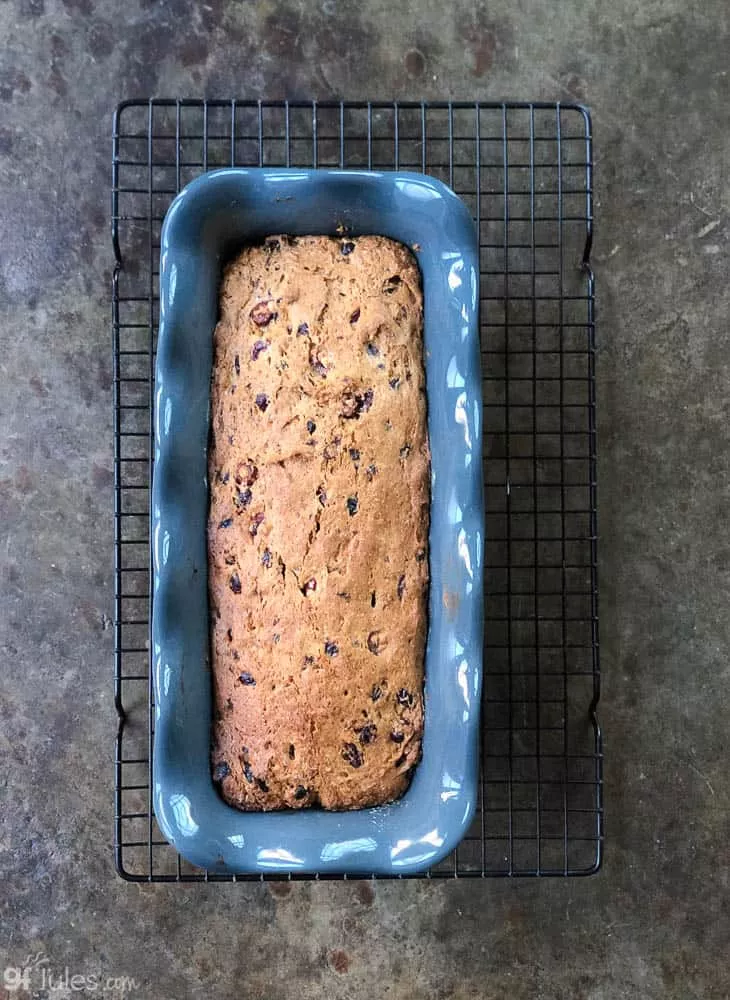 gluten free cranberry bread in pan