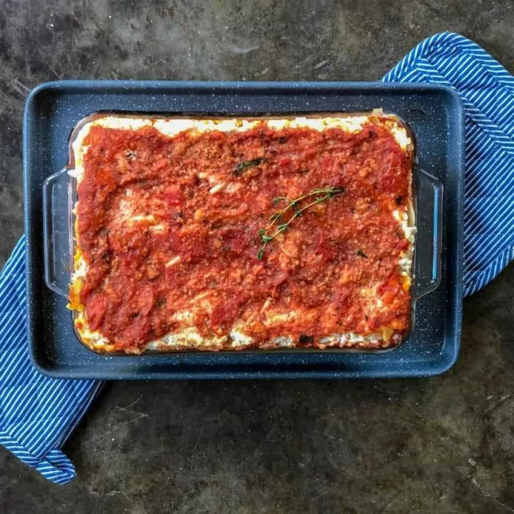 gluten free vegetarian lasagne after baking