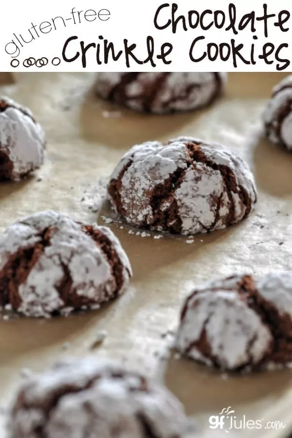 Gluten Free Chocolate Crinkle Cookies just like you remember - soft, chewy, powdery, sugary, chocolatey yumminess gfJules