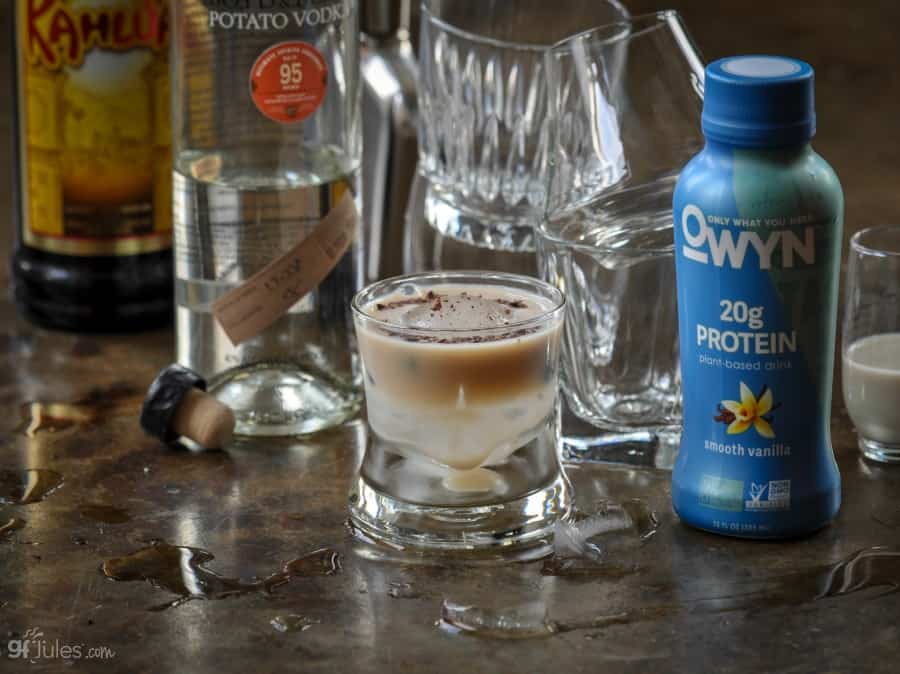 OWYN white russian with glasses and melting ice