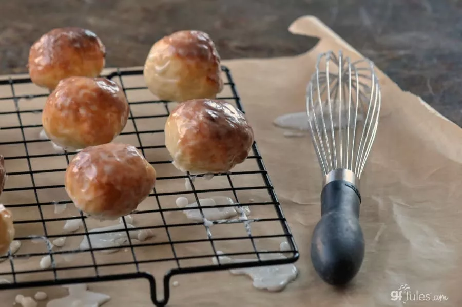 gluten free doughnut holes on rack close up