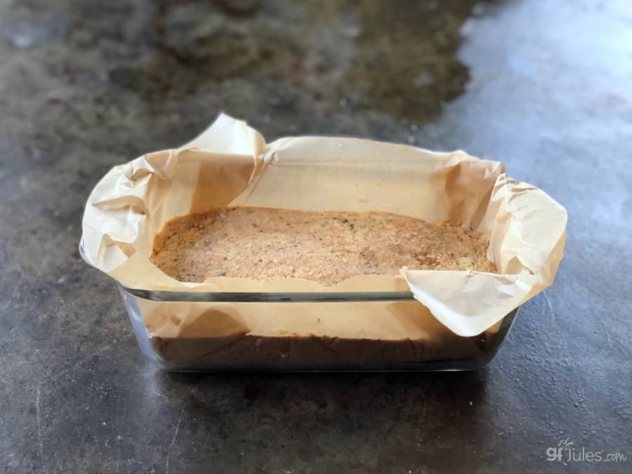 gluten free vegetarian meatloaf in pan before baking