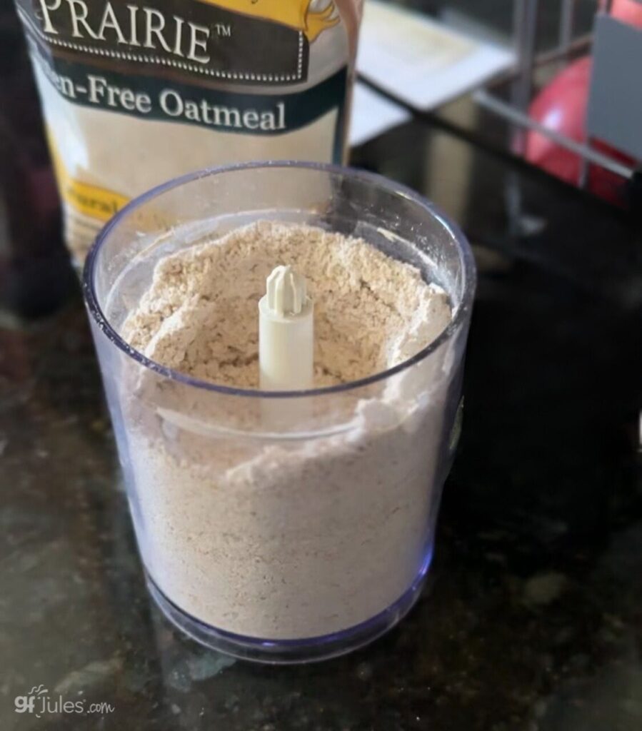 gluten-free oats ground into flour in blender cup