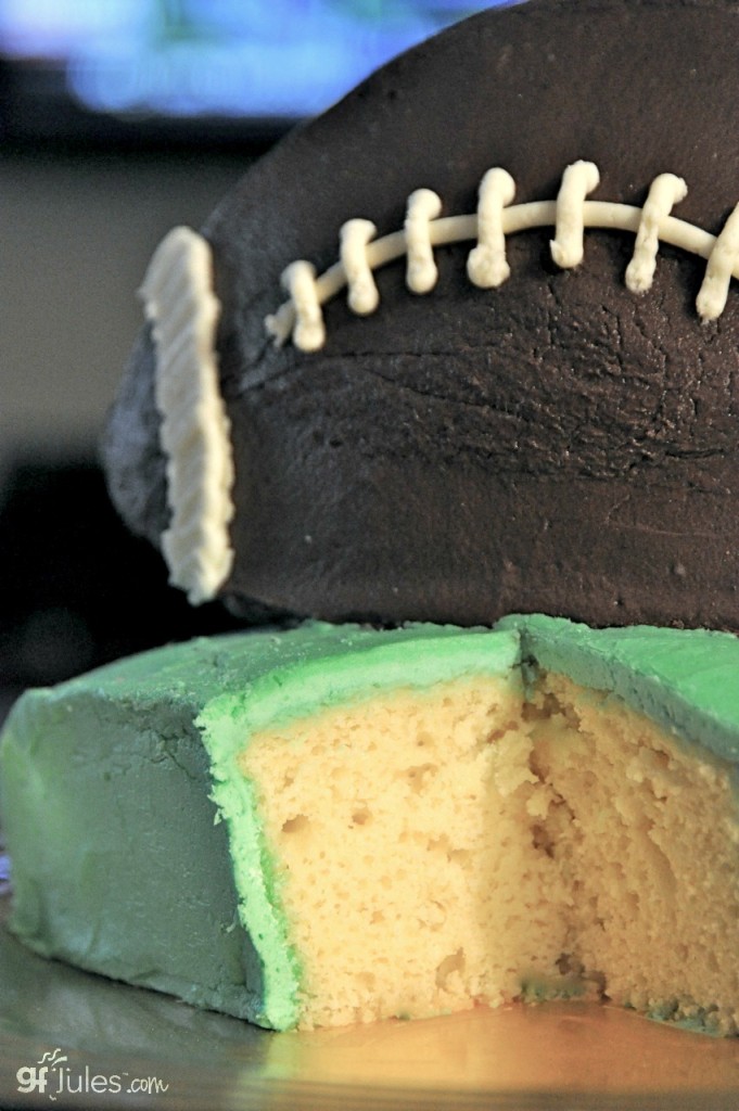 gluten free football cake with slice
