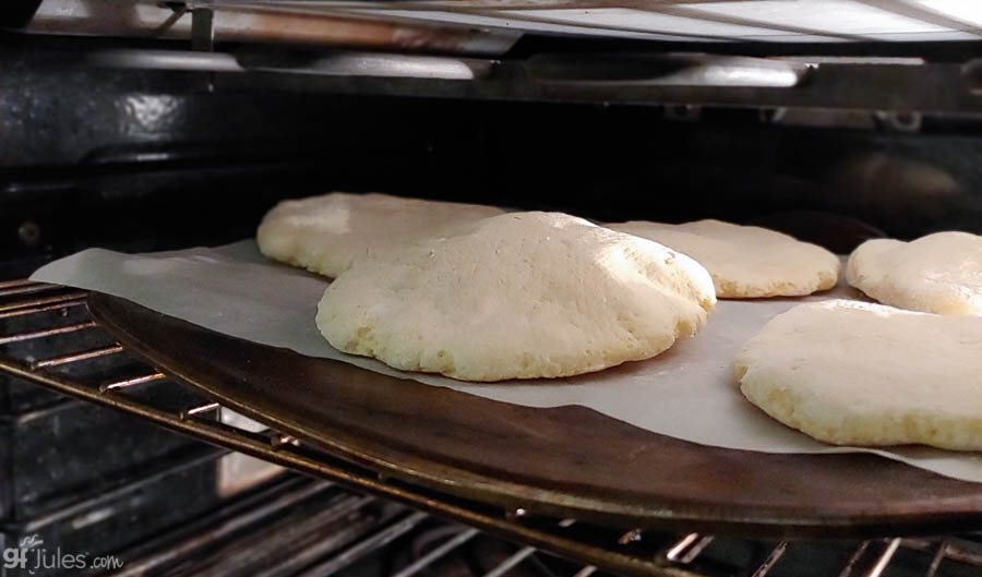 gfJules gluten free pita breads in oven