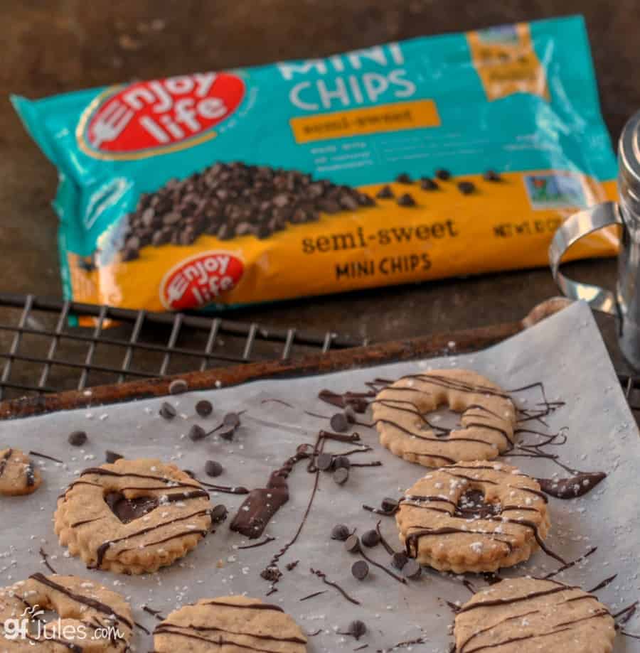 gluten free chocolate linzer cookies with enjoy life chocolate