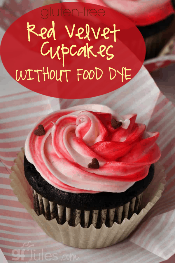 A Red Velvet Cupcakes recipe without food dyes, made with the gluten free flour voted #1 by GF consumers for 3 straight years--gfJules. Try it TODAY!