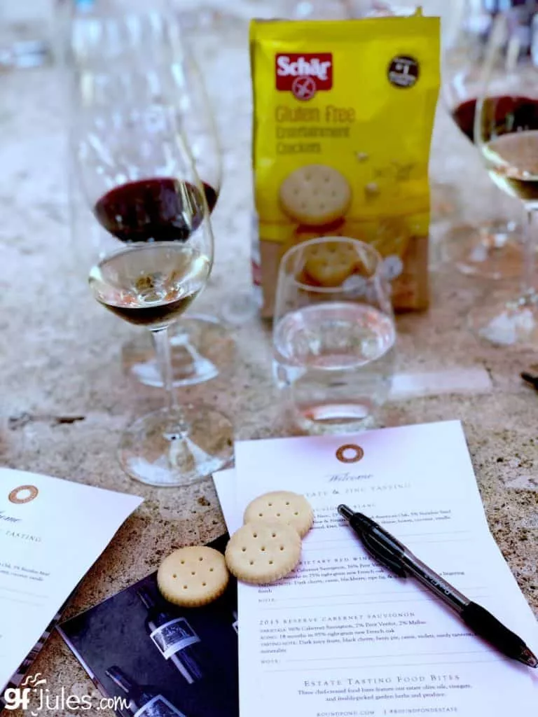 RoundPondEstate wine tasting with Schar crackers gfJules