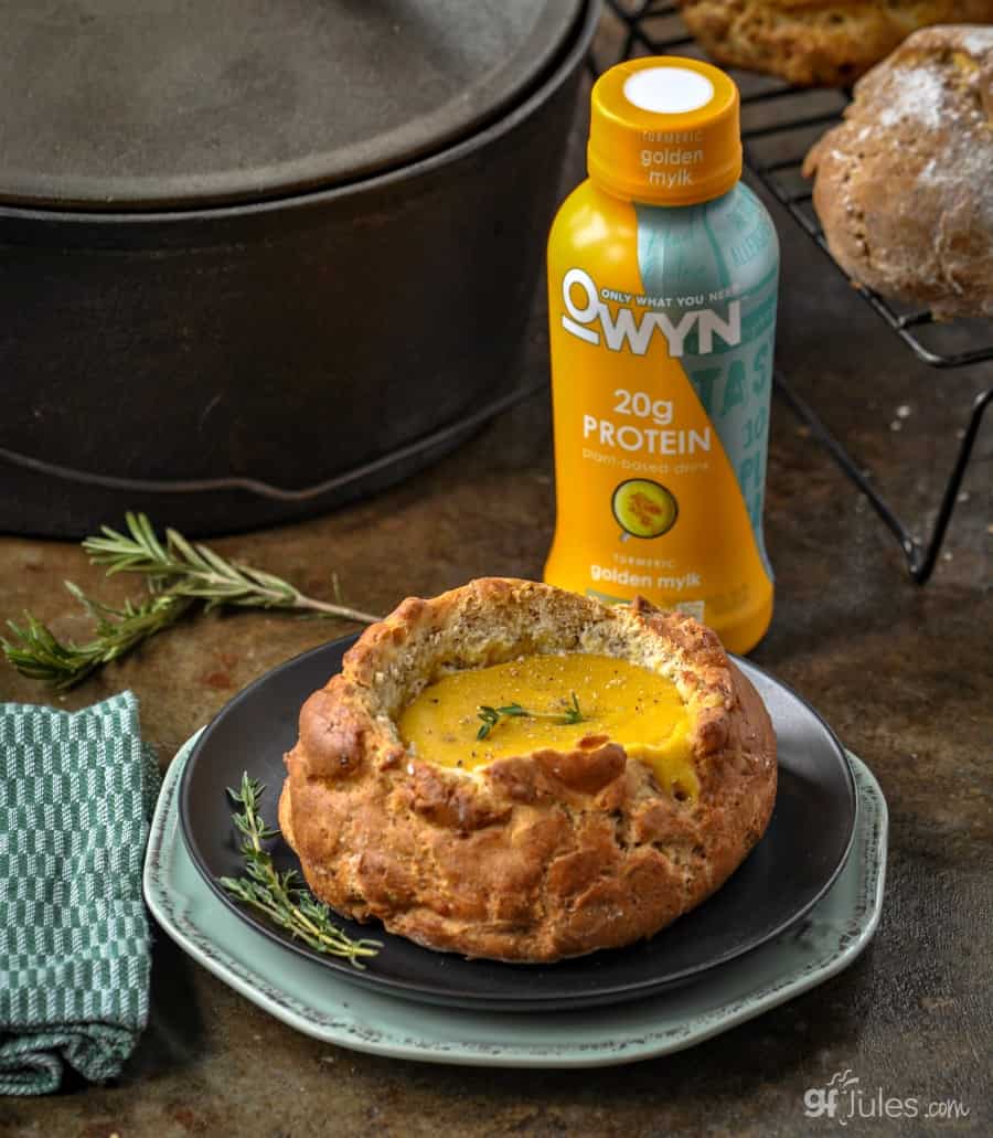 gluten free bread boule with soup and OWYN Gluten free recipes