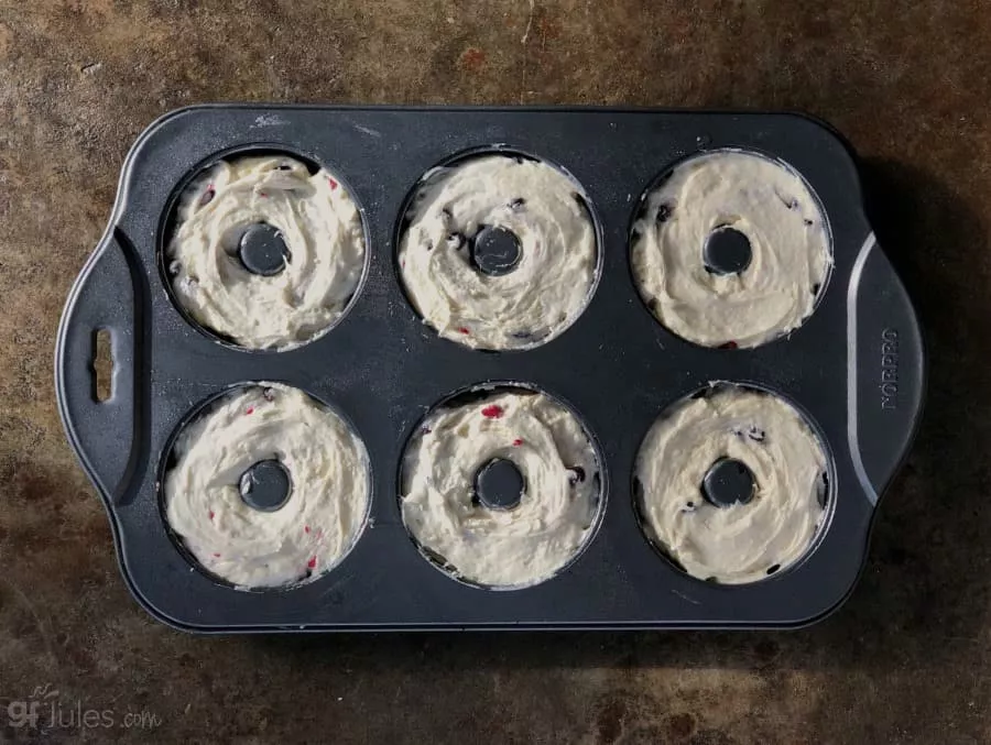 gluten free doughnut batter in pan