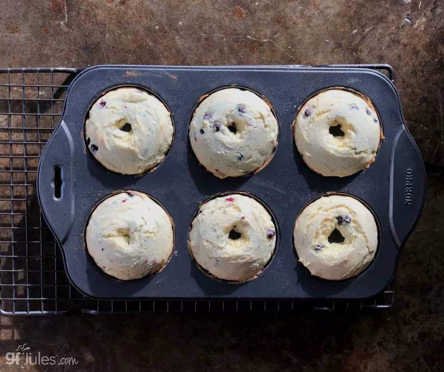 gluten free lemon blueberry doughnuts baked in pan