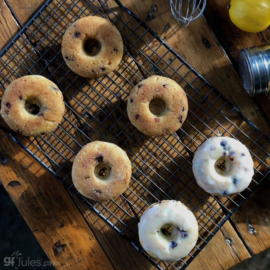 gluten free lemon blueberry doughnuts overhead