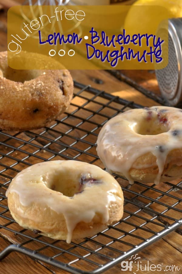 gluten free lemon blueberry doughnuts, so light and airy they melt in your mouth! gfJules