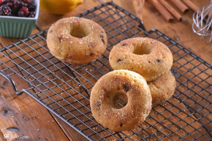 gluten free lemon blueberry doughnuts with cinnamon sugar