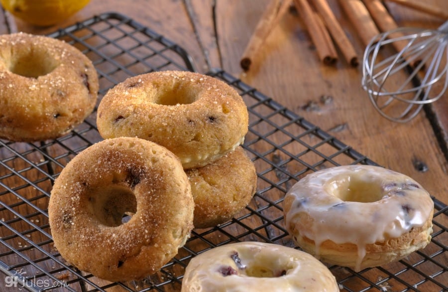 gluten free lemon blueberry doughnuts with whisk