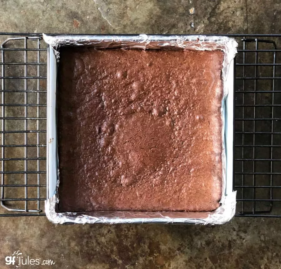 gluten free protein brownies in pan