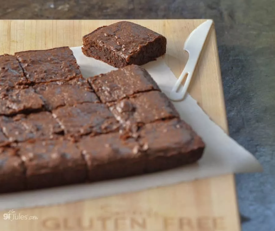 gluten free protein brownies with knife