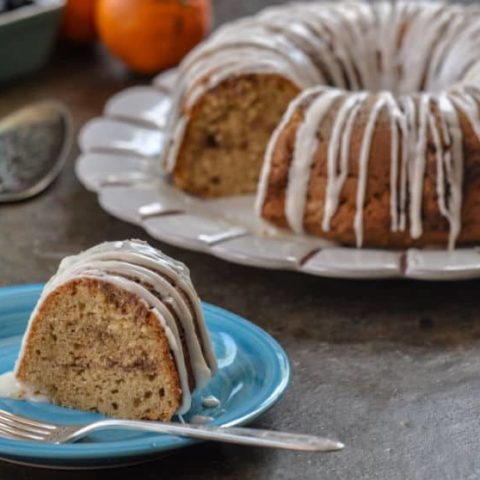 gluten free coffee cake pound cake with slice on plate