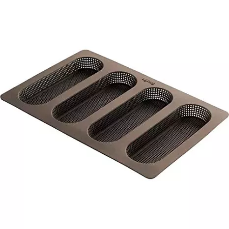 Lekue 4 Cavity Micro Perforated Mini Baguette Baking Pan, Brown